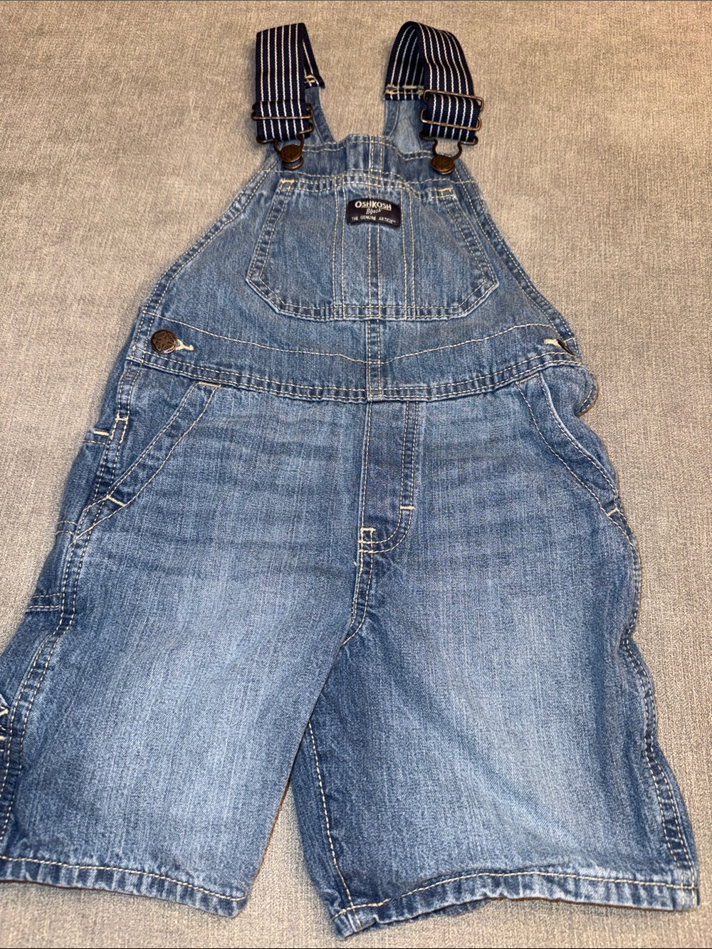 OshKosh B'gosh Blue Denim Relaxed Short Overalls with Striped Straps